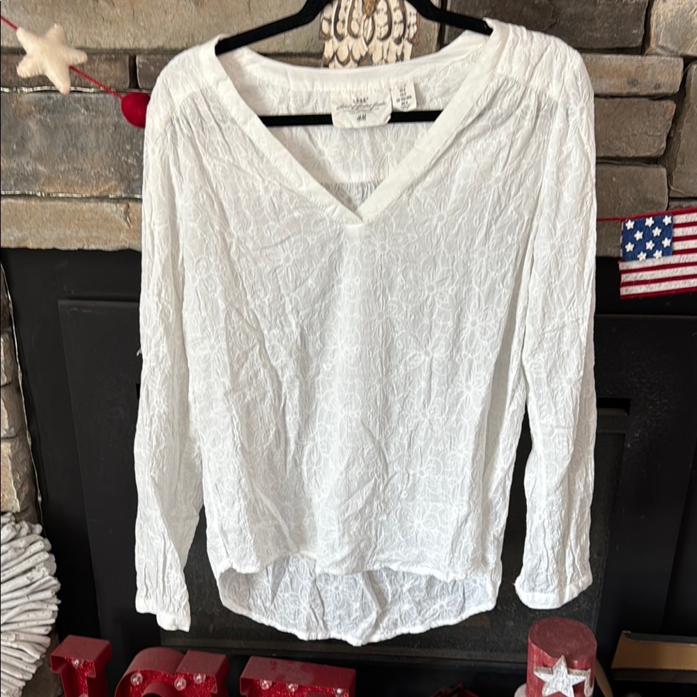 H&M Cream Textured V-Neck Long Sleeve Top #15